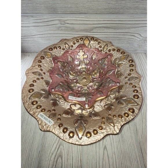 2 Pc Snowflake Server Platter Christmas Fused Glass Grassland Road Amscan - Picture 2 of 10